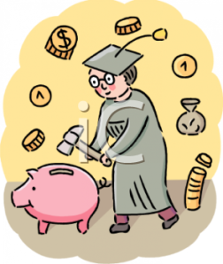 Clipart.Finance_Student_Breaking_a_Piggy_Bank_with_Money_Flying_Around_clipart_image